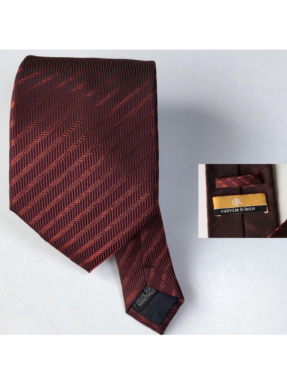Vintage Calvin Klein Hand Tailor Italy Silk Burgundy Tie 100% Seta Soie Seide